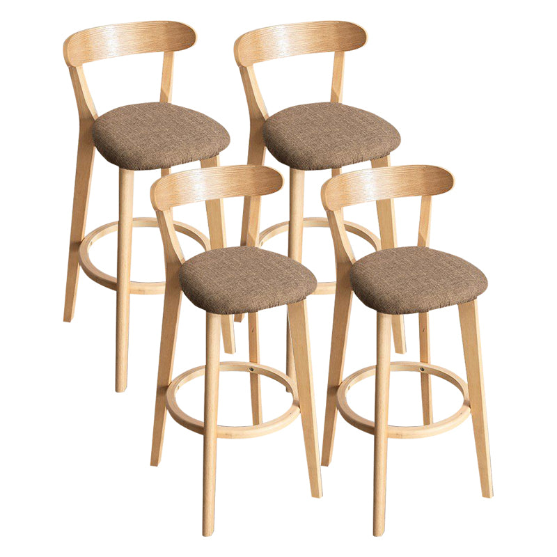 Scandinavian Rubberwood Milk Tea Shop Stool Matte Finish Upholstered Footrest Barstool