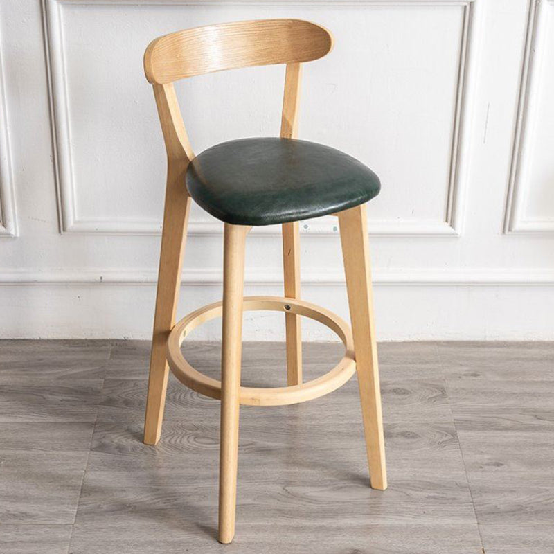 Scandinavian Rubberwood Milk Tea Shop Stool Matte Finish Upholstered Footrest Barstool