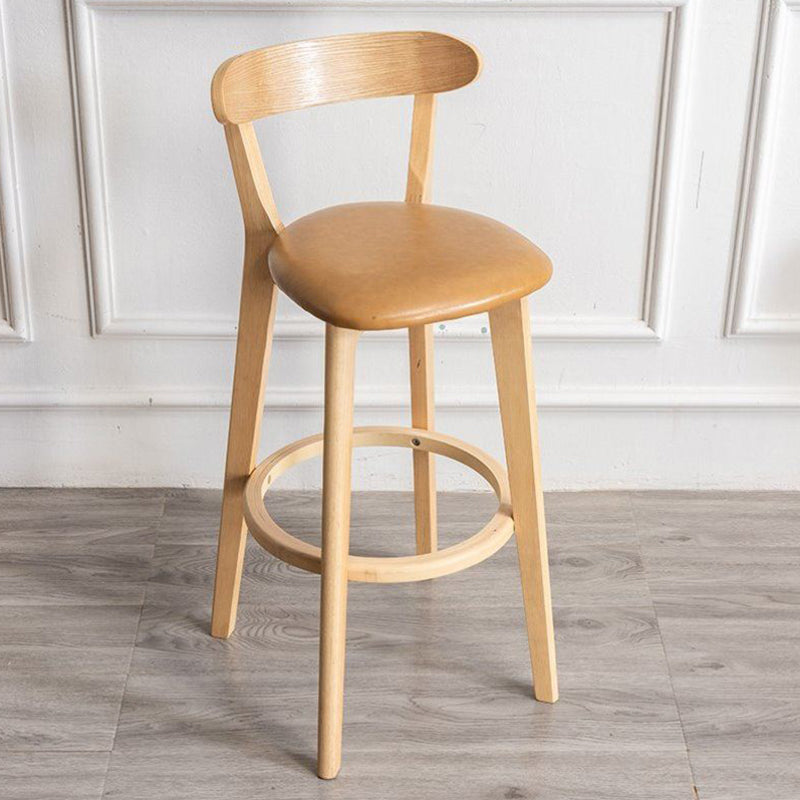 Scandinavian Rubberwood Milk Tea Shop Stool Matte Finish Upholstered Footrest Barstool