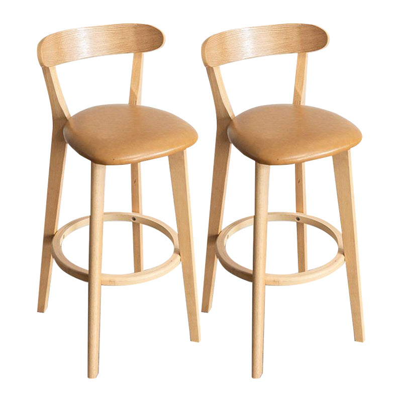 Scandinavian Rubberwood Milk Tea Shop Stool Matte Finish Upholstered Footrest Barstool