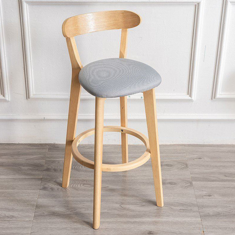 Scandinavian Rubberwood Milk Tea Shop Stool Matte Finish Upholstered Footrest Barstool