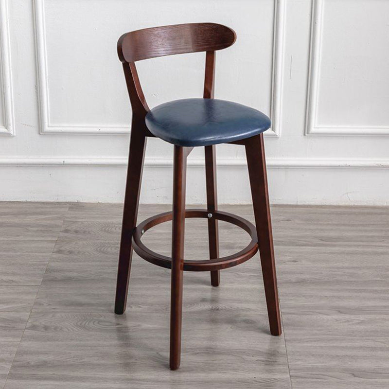 Scandinavian Rubberwood Milk Tea Shop Stool Matte Finish Upholstered Footrest Barstool