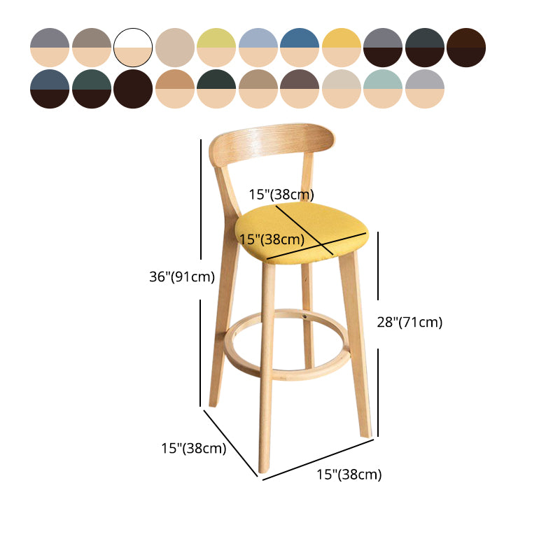 Scandinavian Rubberwood Milk Tea Shop Stool Matte Finish Upholstered Footrest Barstool