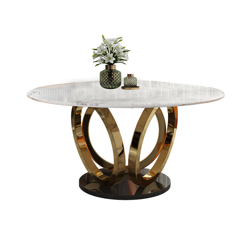 Glam 1/4/7 Pieces Round Dinette Set Sintered Stone Top Dining Table Set with Turntable