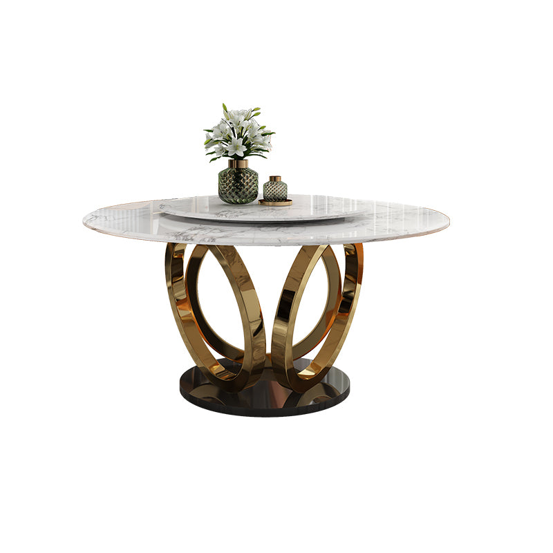 Glam 1/4/7 Pieces Round Dinette Set Sintered Stone Top Dining Table Set with Turntable