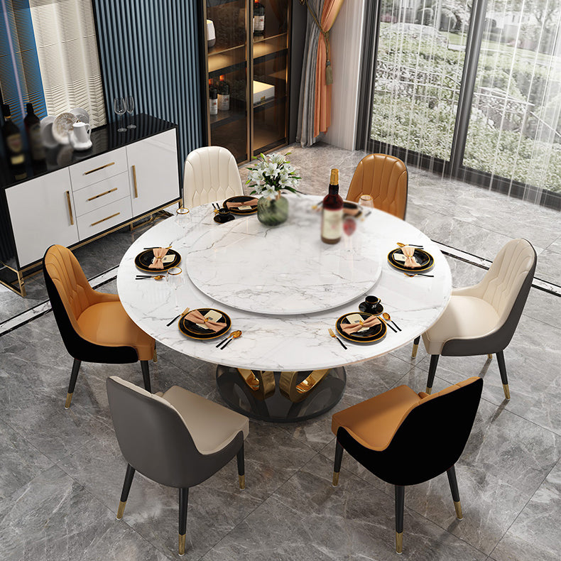 Glam 1/4/7 Pieces Round Dinette Set Sintered Stone Top Dining Table Set with Turntable