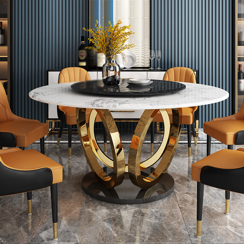 Glam 1/4/7 Pieces Round Dinette Set Sintered Stone Top Dining Table Set with Turntable