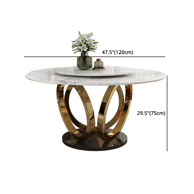 Glam 1/4/7 Pieces Round Dinette Set Sintered Stone Top Dining Table Set with Turntable