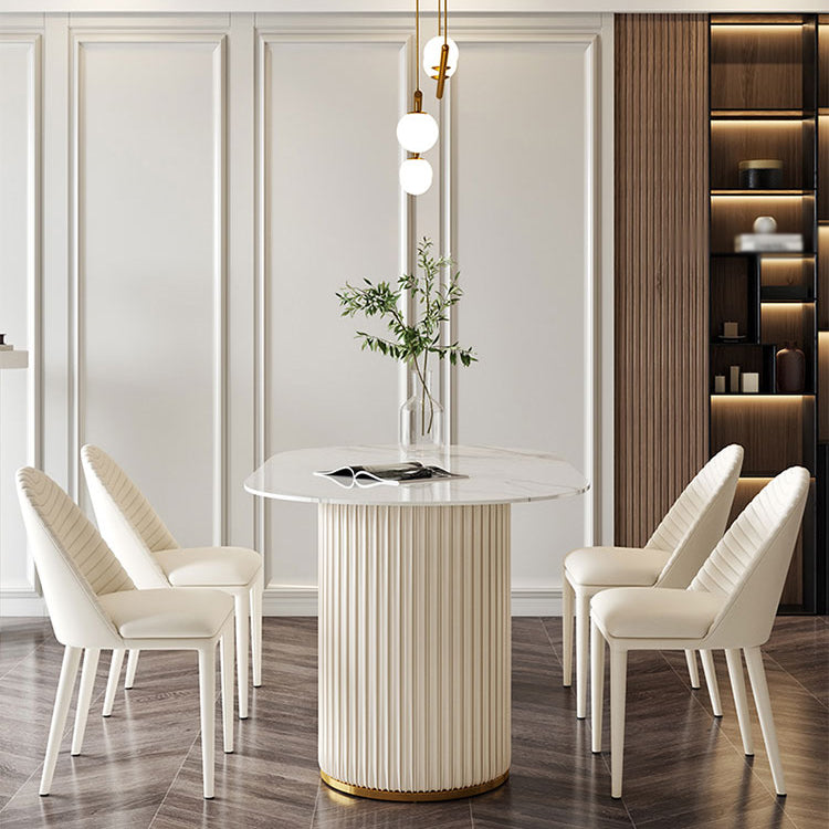 Stone Top Dining Table Oval Dining Table with Sled Base in White