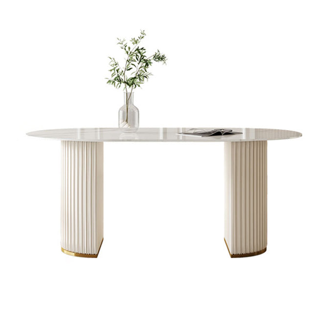 Stone Top Dining Table Oval Dining Table with Sled Base in White