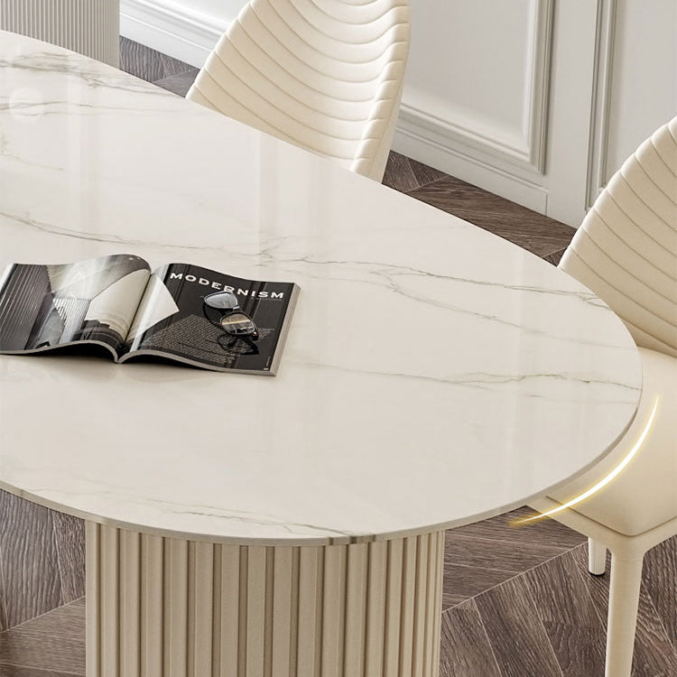 Stone Top Dining Table Oval Dining Table with Sled Base in White