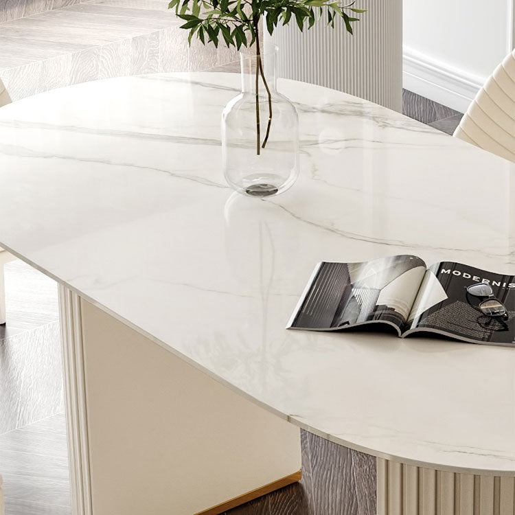 Stone Top Dining Table Oval Dining Table with Sled Base in White