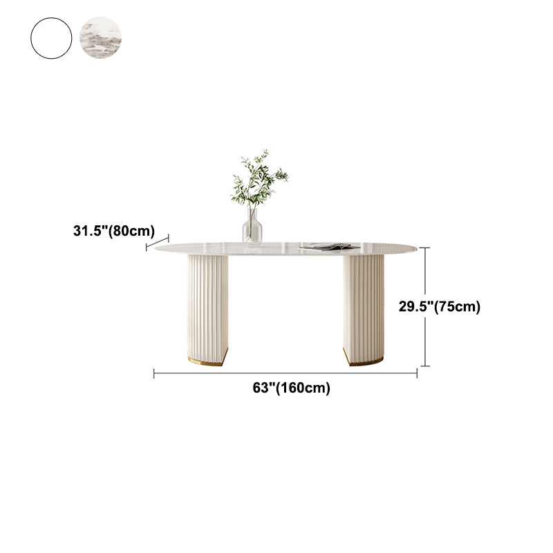 Stone Top Dining Table Oval Dining Table with Sled Base in White