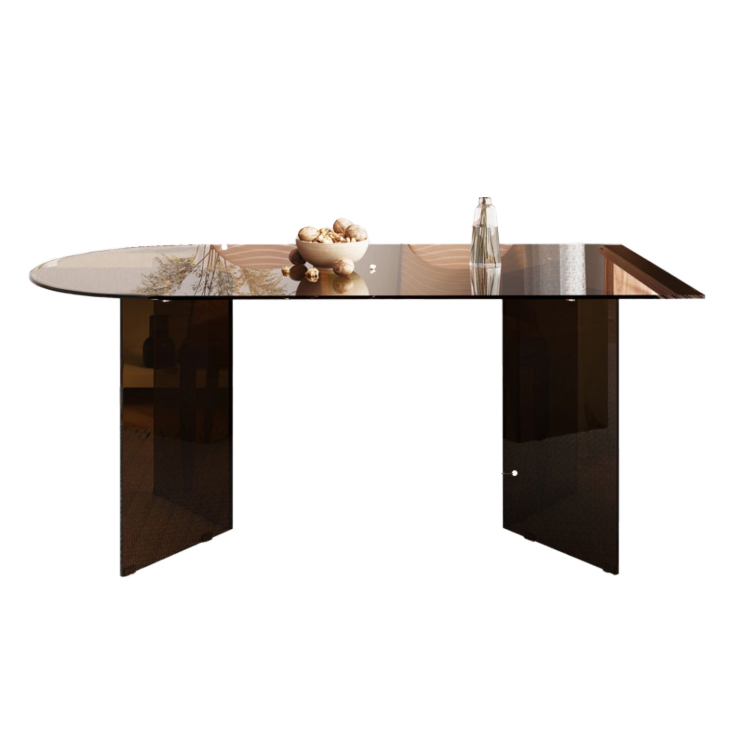 Glass Top Dining Table Modern Table with Double Pedestal Base