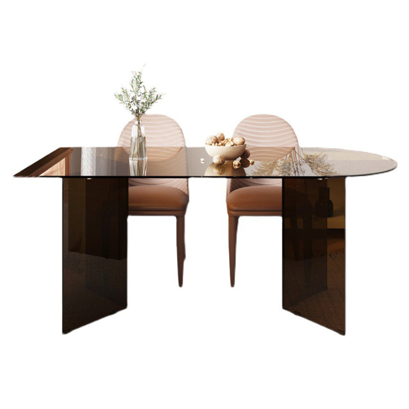 Glass Top Dining Table Modern Table with Double Pedestal Base