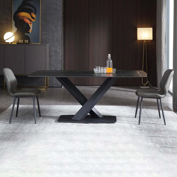Industrial Black Table for Restaurant Rectangle Dining Table with Pedestal Base