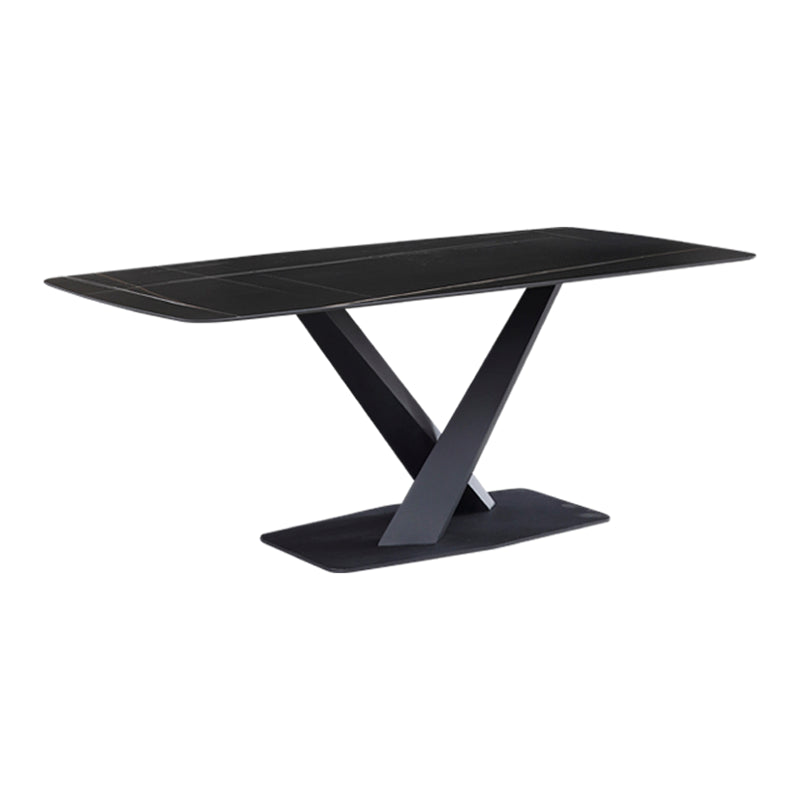 Industrial Black Table for Restaurant Rectangle Dining Table with Pedestal Base