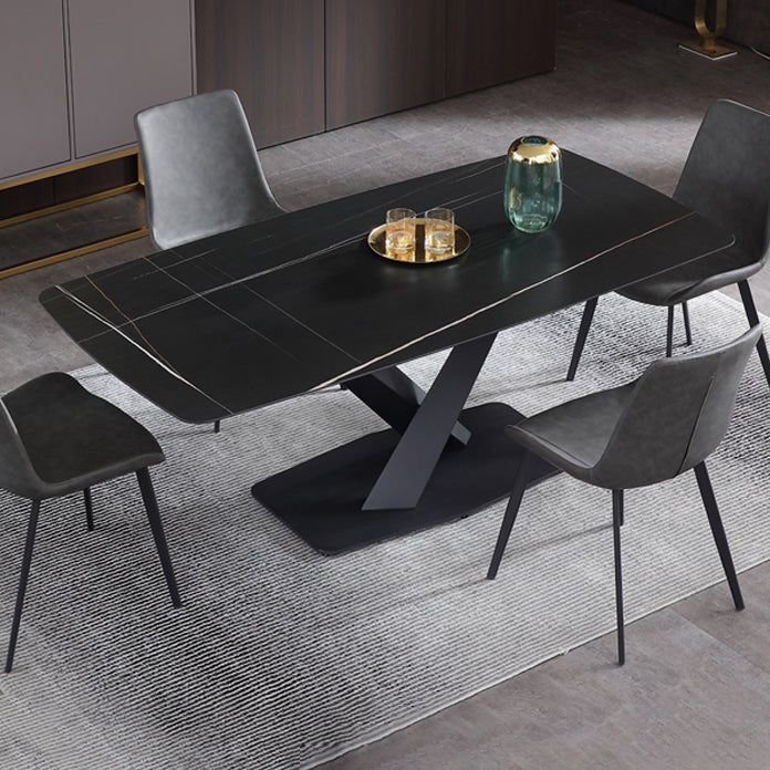 Industrial Black Table for Restaurant Rectangle Dining Table with Pedestal Base