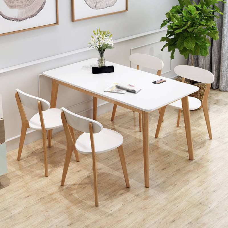 Glass Top Dining Table Modern Dining Table with 4 Solid Wood Legs