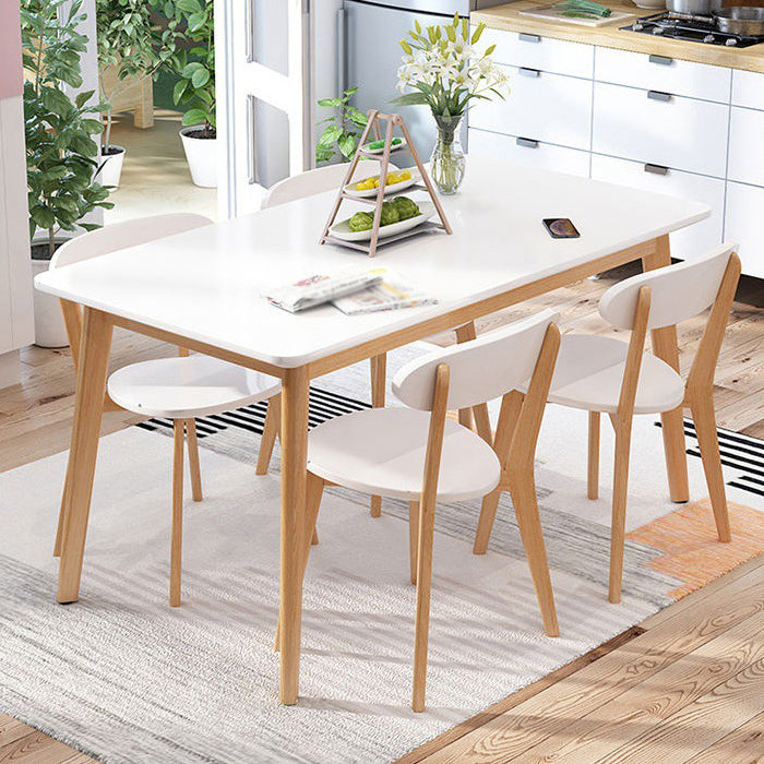 Glass Top Dining Table Modern Dining Table with 4 Solid Wood Legs