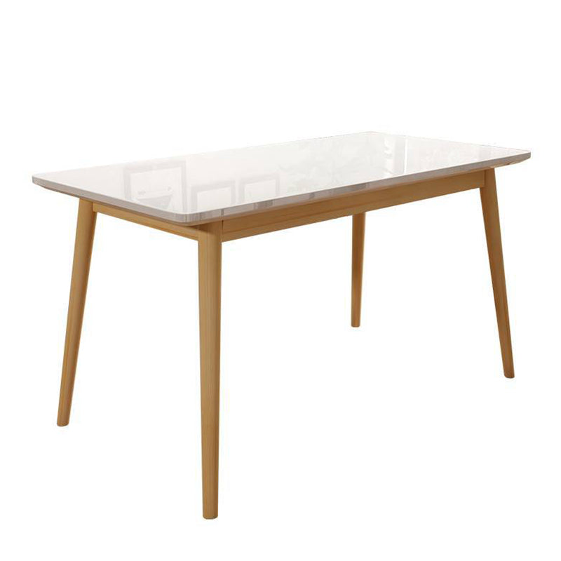 Glass Top Dining Table Modern Dining Table with 4 Solid Wood Legs