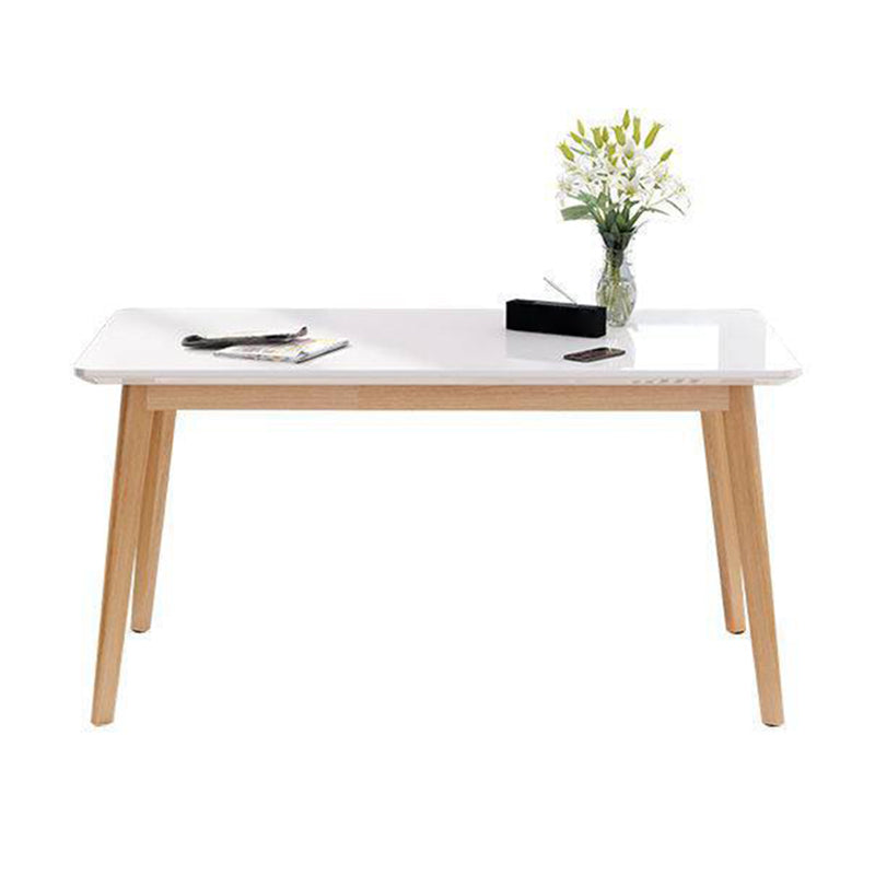 Glass Top Dining Table Modern Dining Table with 4 Solid Wood Legs