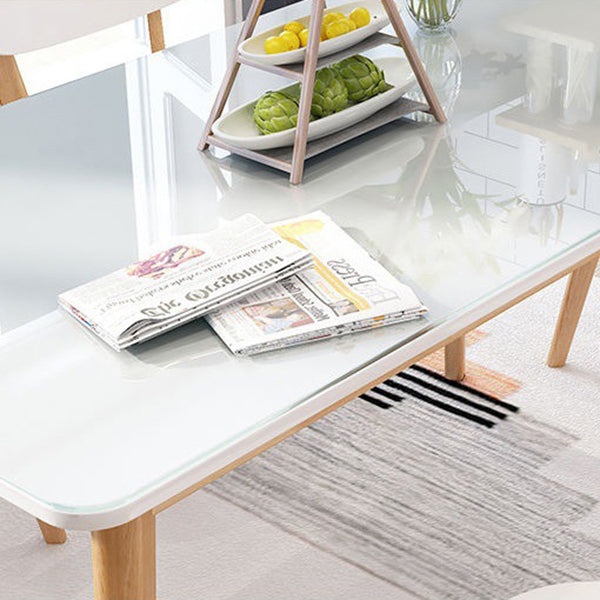 Glass Top Dining Table Modern Dining Table with 4 Solid Wood Legs