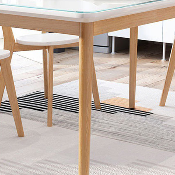 Glass Top Dining Table Modern Dining Table with 4 Solid Wood Legs