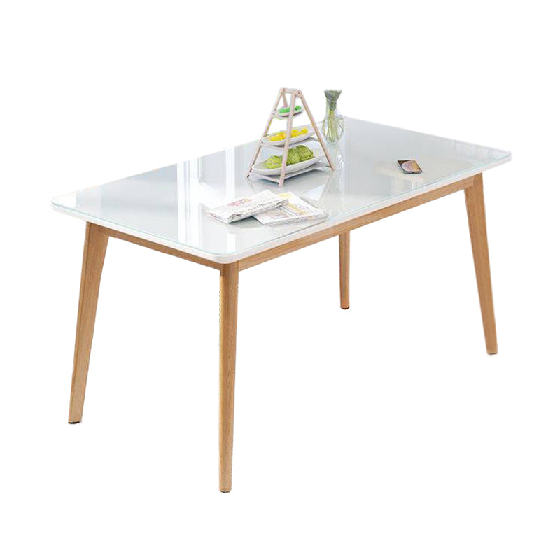 Glass Top Dining Table Modern Dining Table with 4 Solid Wood Legs
