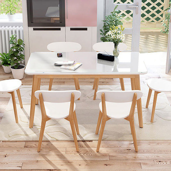 Glass Top Dining Table Modern Dining Table with 4 Solid Wood Legs