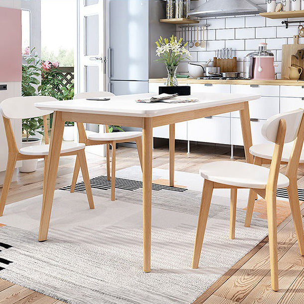 Glass Top Dining Table Modern Dining Table with 4 Solid Wood Legs