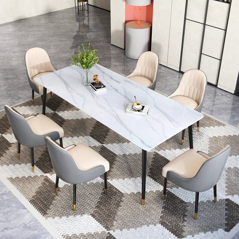 Sintered Stone Dining Table Traditional Luxury White Table with 4 Legs