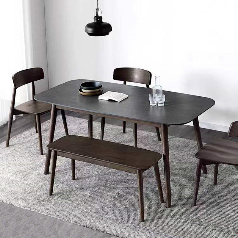 Stone Top Dining Table Mid-Century Modern Dining Table with 4 Brown Legs