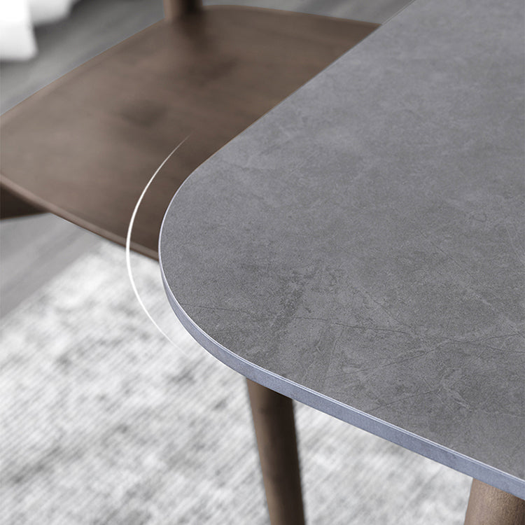 Stone Top Dining Table Mid-Century Modern Dining Table with 4 Brown Legs