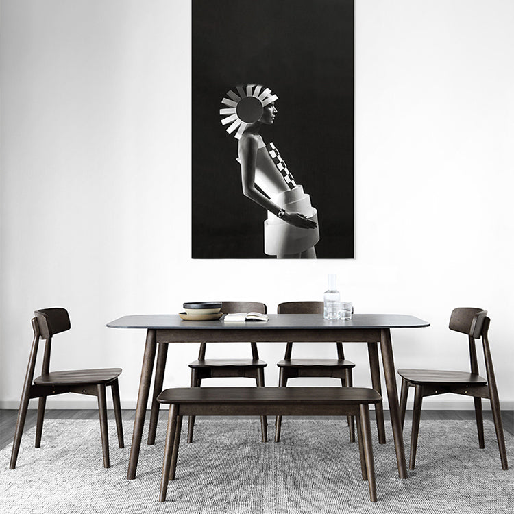 Stone Top Dining Table Mid-Century Modern Dining Table with 4 Brown Legs