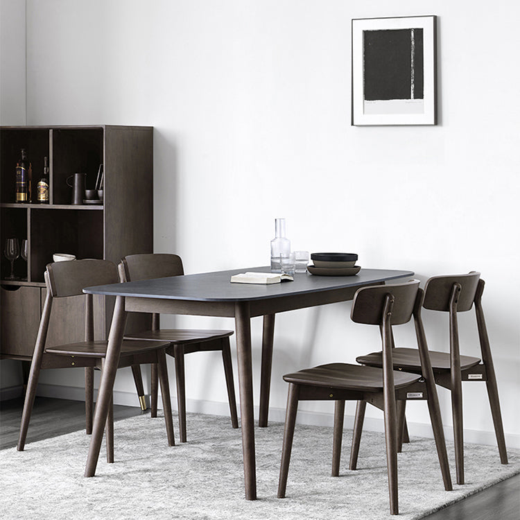 Stone Top Dining Table Mid-Century Modern Dining Table with 4 Brown Legs