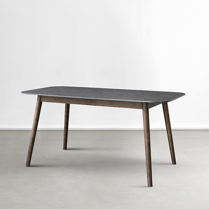 Stone Top Dining Table Mid-Century Modern Dining Table with 4 Brown Legs