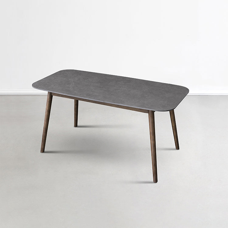 Stone Top Dining Table Mid-Century Modern Dining Table with 4 Brown Legs