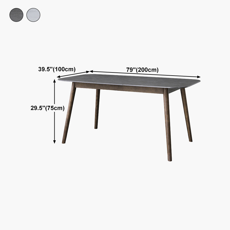 Stone Top Dining Table Mid-Century Modern Dining Table with 4 Brown Legs