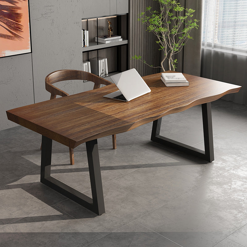 Industrial Rectangle Solid Wood Standard Height Table Double Pedestal Dining Table