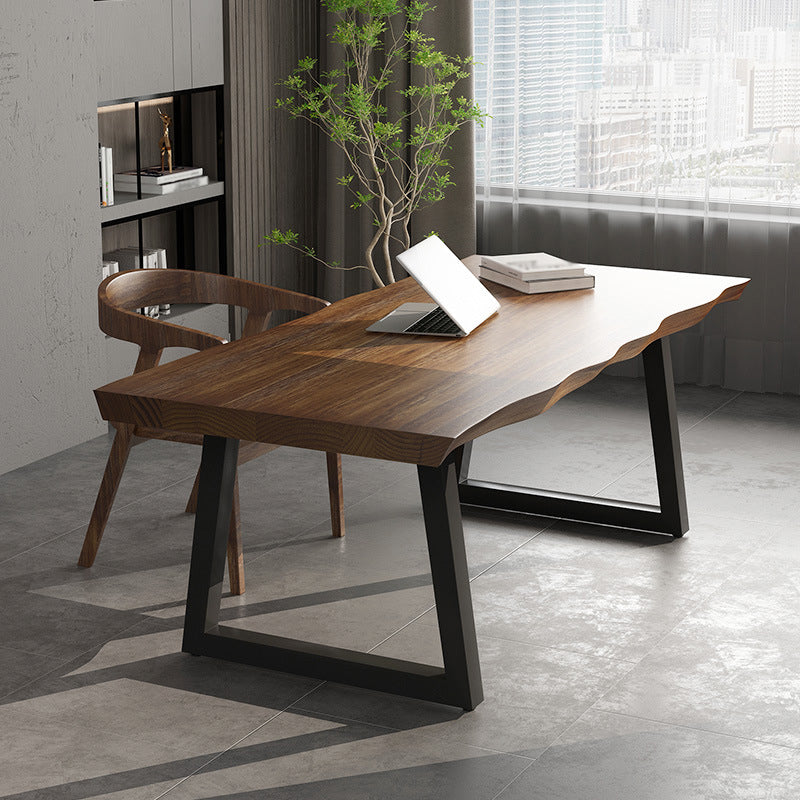 Industrial Rectangle Solid Wood Standard Height Table Double Pedestal Dining Table