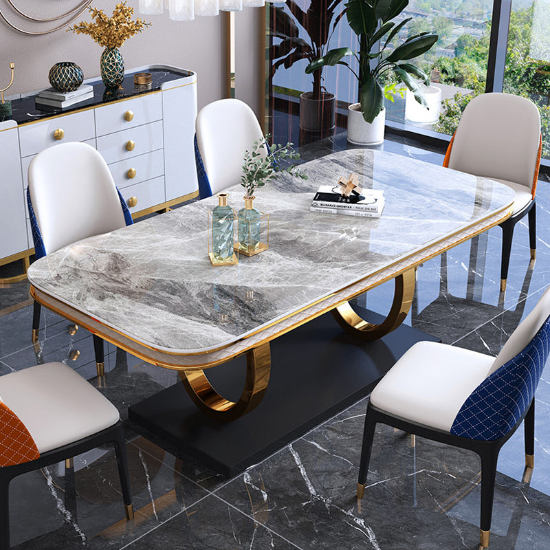 Stone Top Dining Table Traditional Luxury Table with Pedestal in Gold