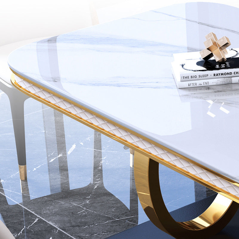 Stone Top Dining Table Traditional Luxury Table with Pedestal in Gold