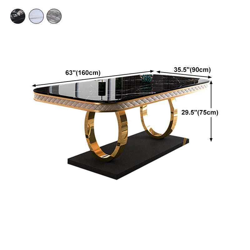 Stone Top Dining Table Traditional Luxury Table with Pedestal in Gold