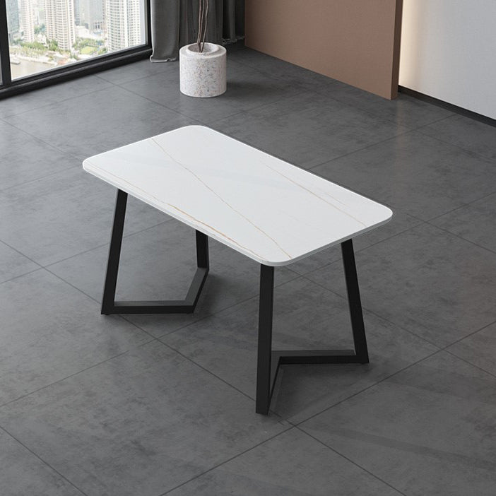 Table en pierre frittée rectangulaire pour table de salle à manger industrielle de restaurant avec double piédestal