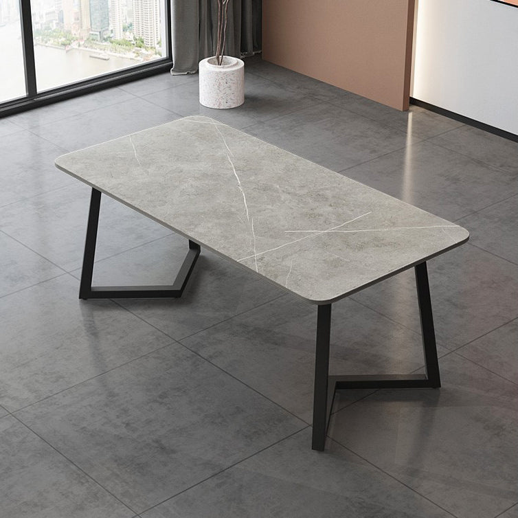 Table en pierre frittée rectangulaire pour table de salle à manger industrielle de restaurant avec double piédestal