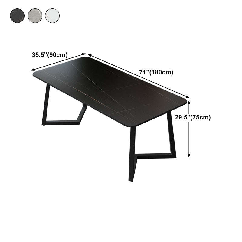 Table en pierre frittée rectangulaire pour table de salle à manger industrielle de restaurant avec double piédestal