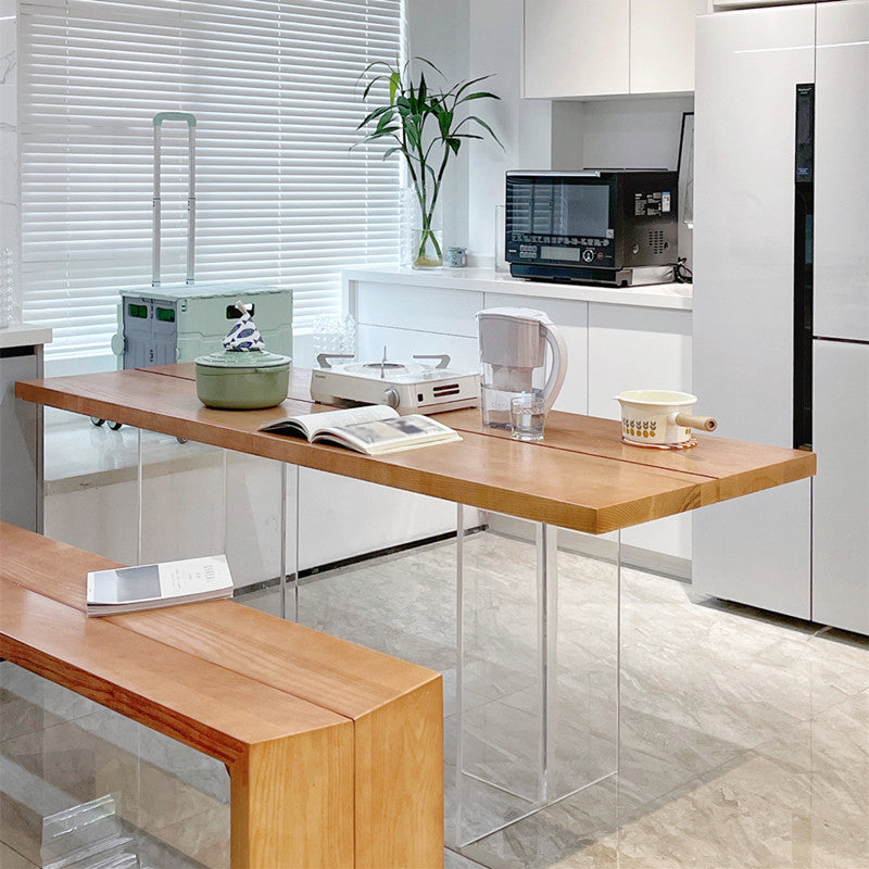 Modern Solid Wood Kitchen Table Rectangle Dining Table with Double Pedestal