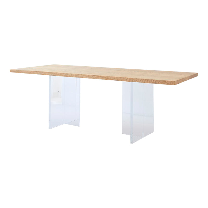 Modern Solid Wood Kitchen Table Rectangle Dining Table with Double Pedestal