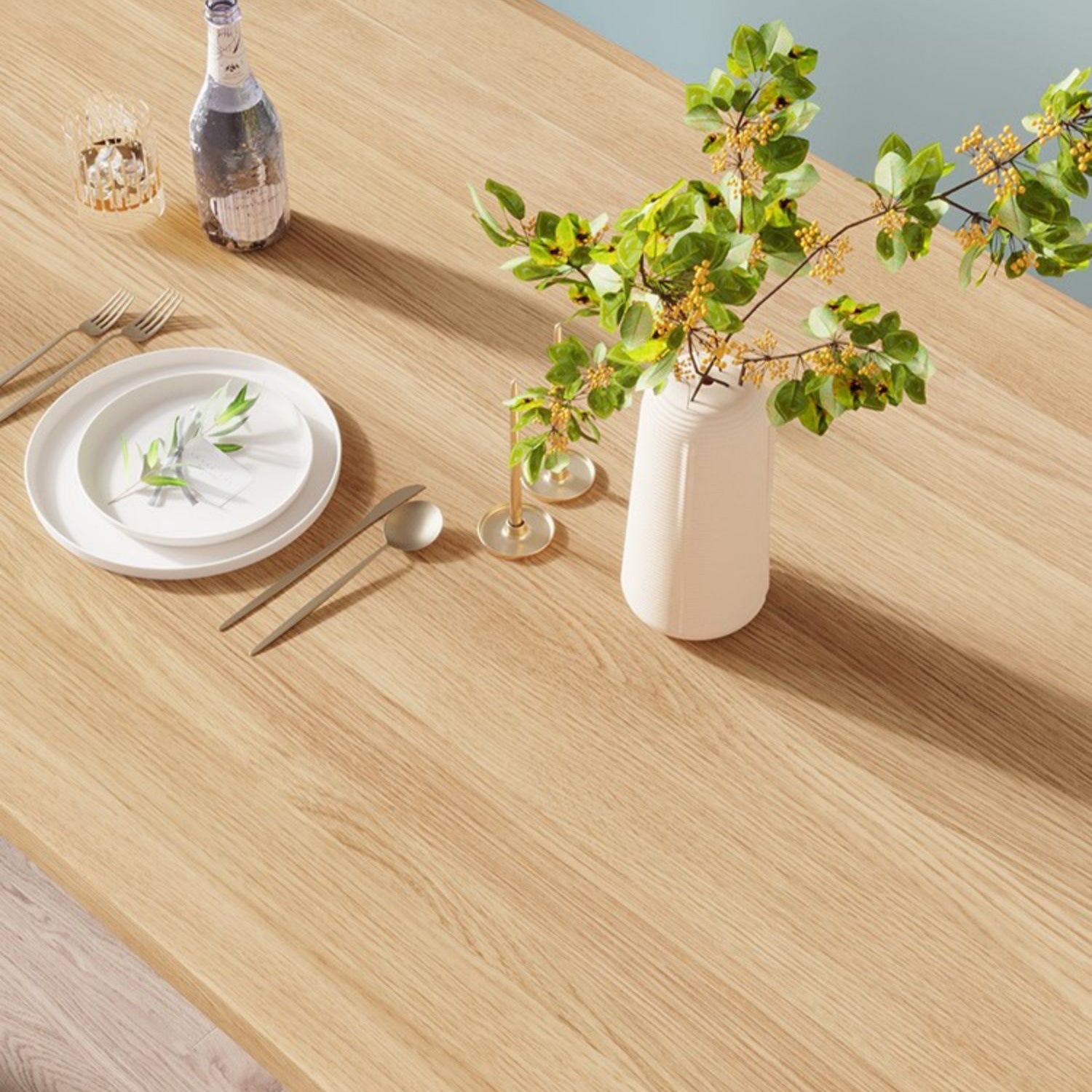 Modern Solid Wood Kitchen Table Rectangle Dining Table with Double Pedestal